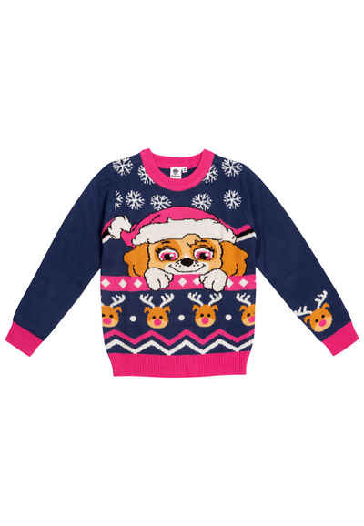 United Labels® Weihnachtspullover Paw Patrol Winterpullover Mädchen Skye Strick Pullover Ugly Blau/Pink