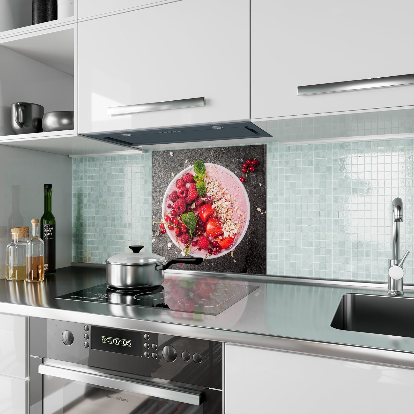 Primedeco Küchenrückwand mit und Motiv Küchenrückwand Smoothie Spritzschutz Müesli Glas