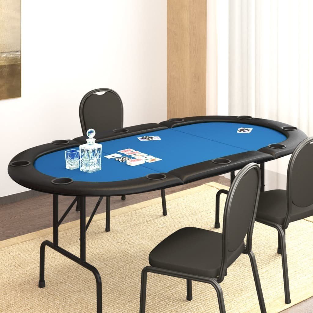 vidaXL Spieltisch Pokertisch Blau (1-tlg) Spieler Klappbar 206x106x75 cm, 10