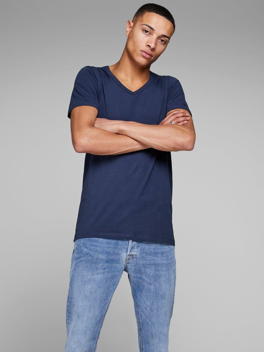 Jack & Jones T-Shirt SLIM- FIT BASIC TEE V-NECK mit V-Ausschnitt Navy Blazer