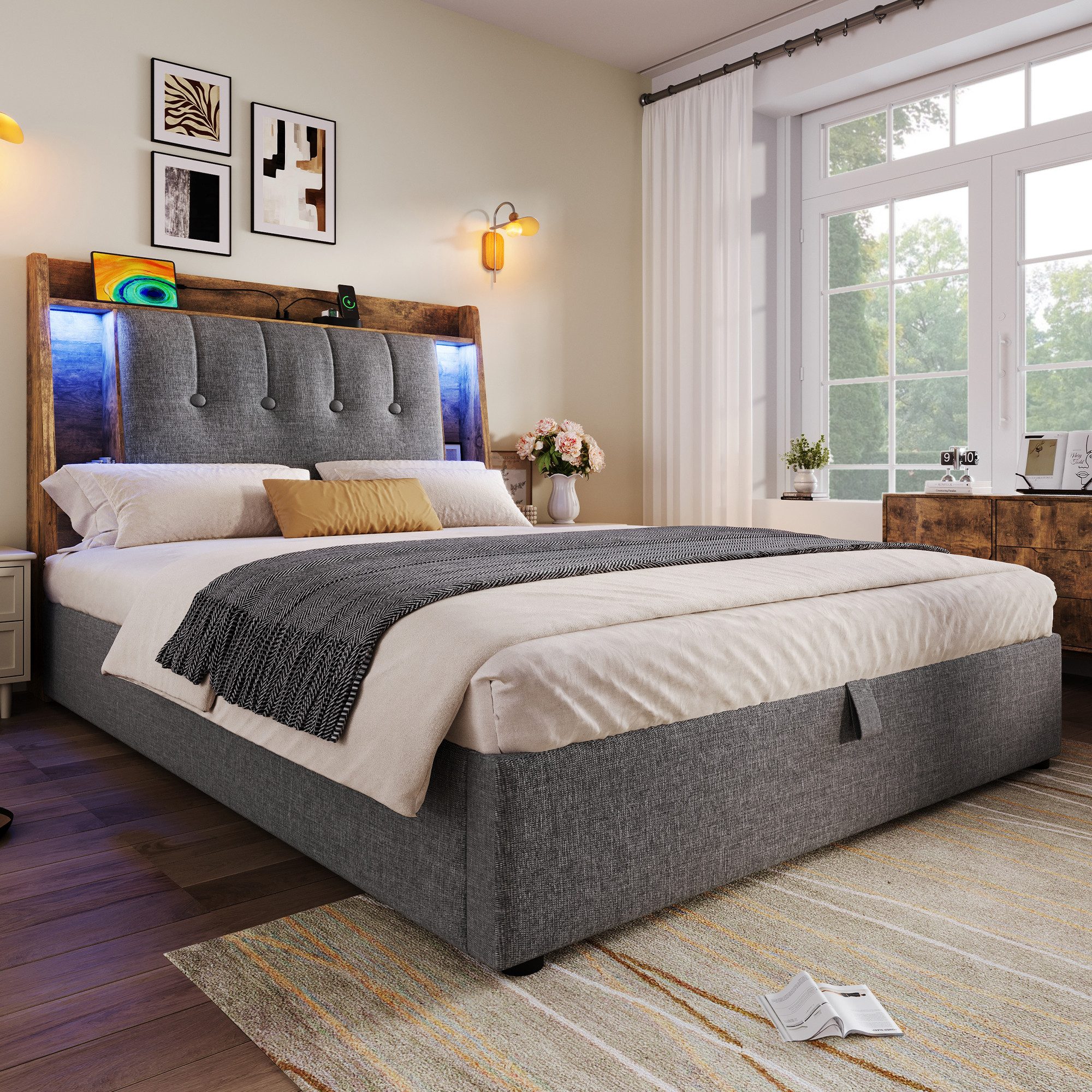 TavilaEcon Boxspringbett Polsterbett mit innovativem Design im Kopfteil & L günstig online kaufen