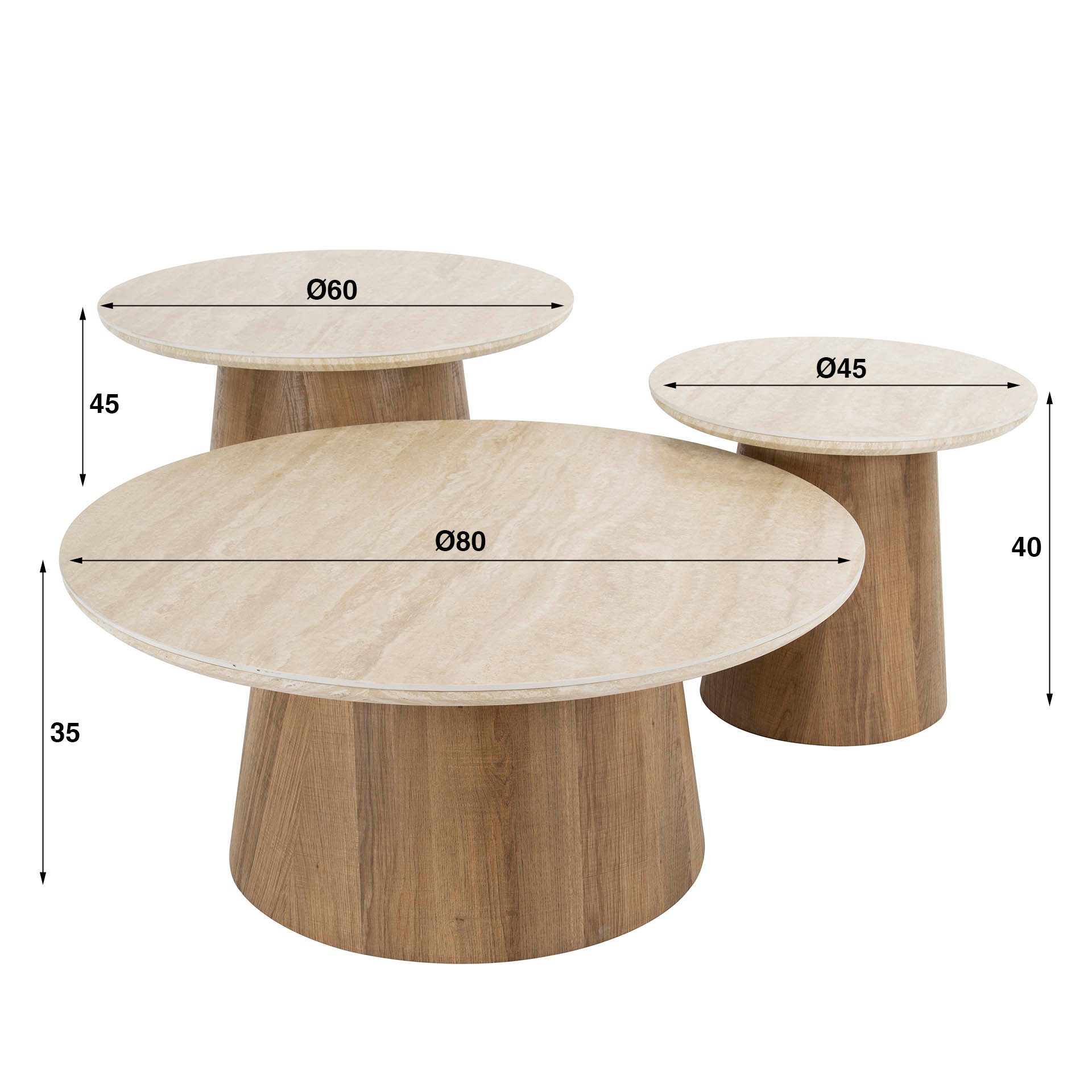Sitheim® Couchtisch Couchtisch Romano rund Set aus 3 / Keramik travertin (1-St., 3er set) – Bild 5 von 5