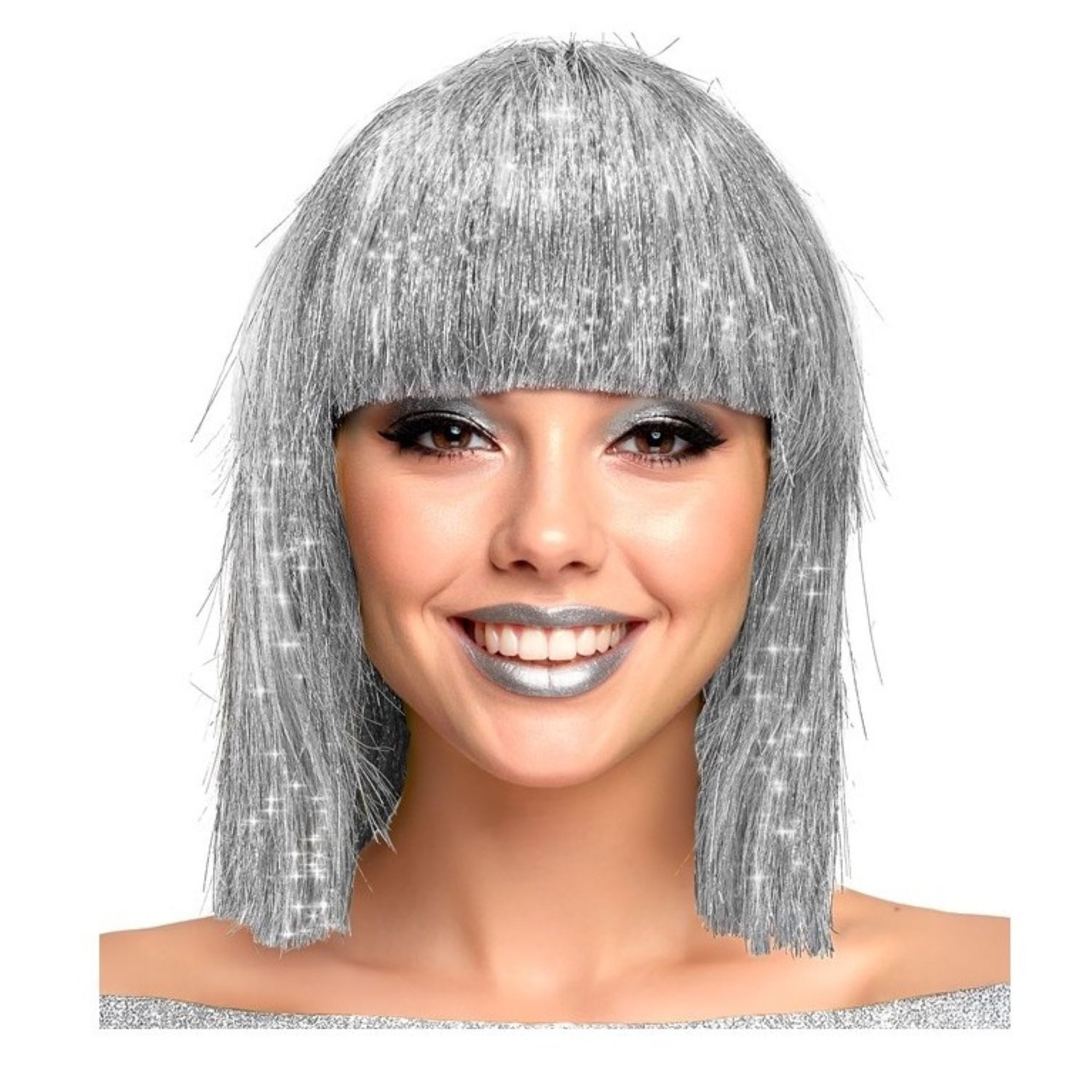 Widmann S.r.l. Kostüm-Perücke Damen Perücke Glitzy Bob, Silber