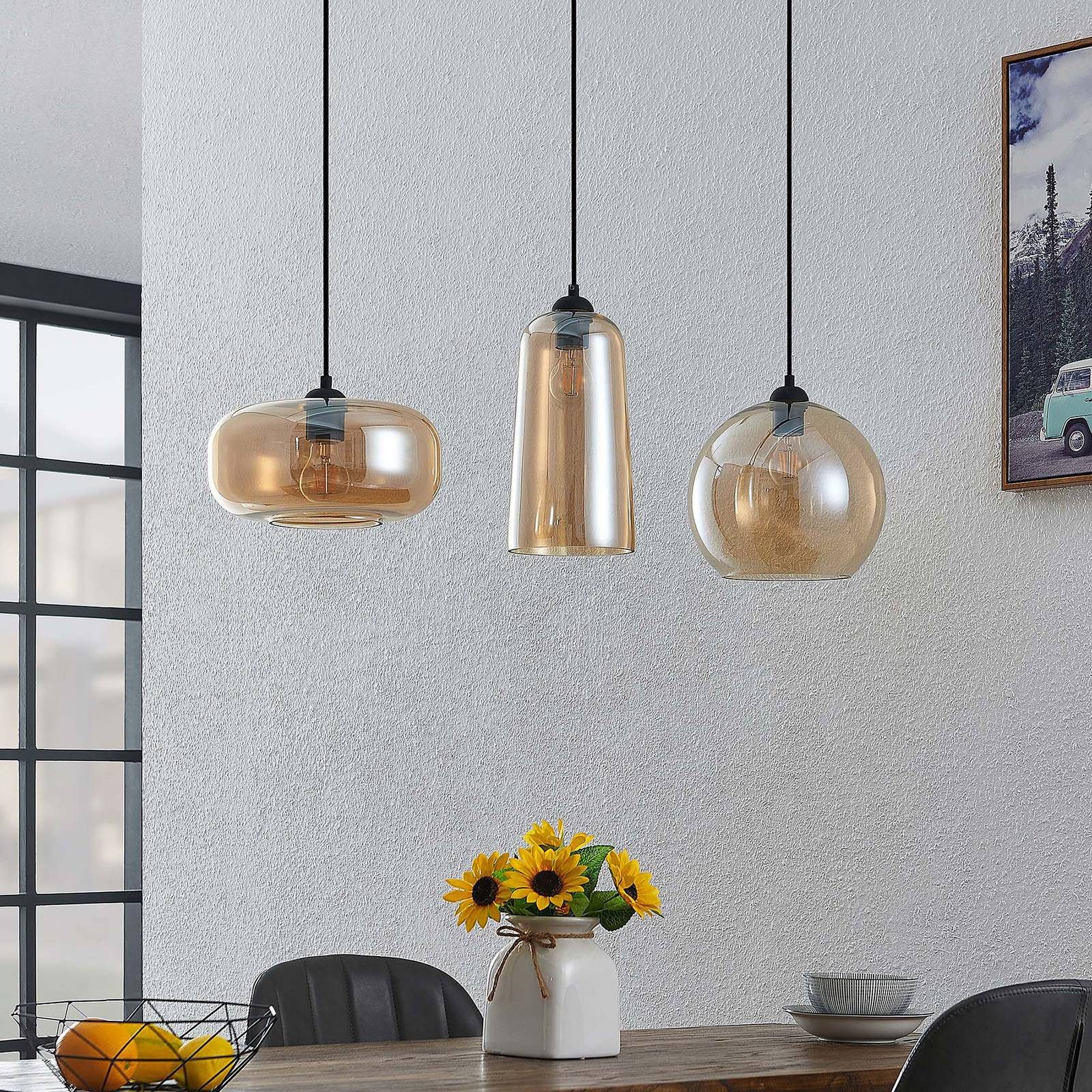 Lucande Hängeleuchte Wilja, Glas Creme IP20, 3 x 60 W