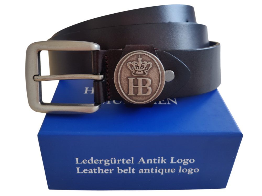 Hofbräuhaus München Ledergürtel Antik Logo echtes Leder, versilberte Schnalle