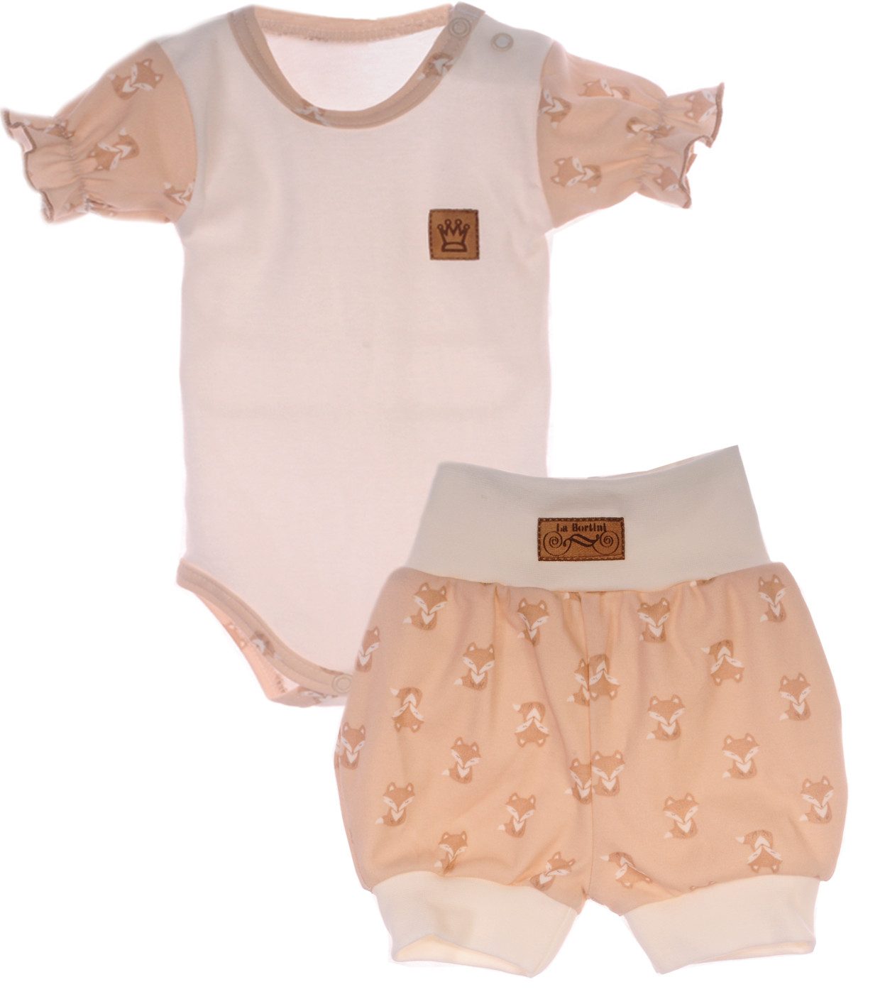 La Bortini Body & Shorts Baby Sommer Anzug Kurzarmbody und Pumpshorts in beige für Mädchen aus reiner Baumwolle, 44 50 56 62 68 74 80 86 92 98