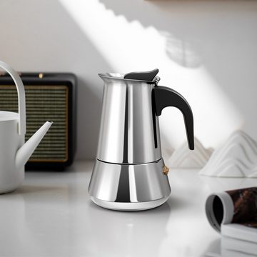 Masbekte Espressokocher Espressokocher, 100ml Kaffeekanne, Espressokanne aus Edelstahl, Kaffeebereiter, Kaffeekocher, 2 Tassen