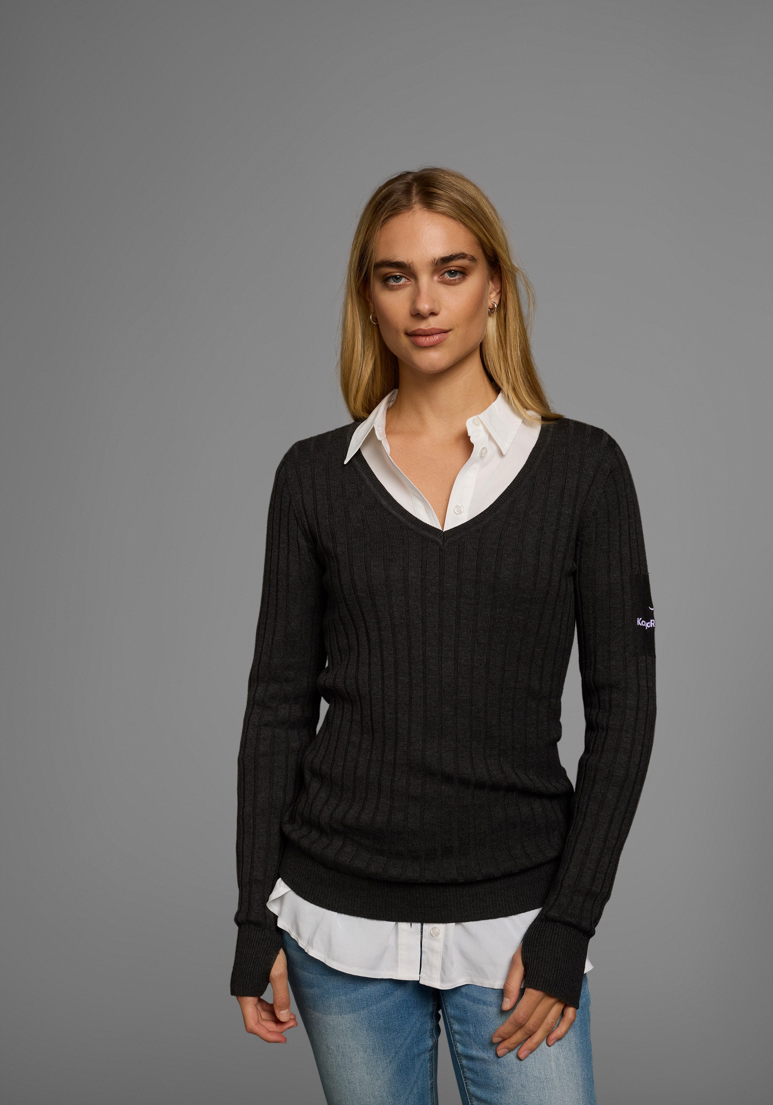 KangaROOS V-Ausschnitt-Pullover in breit geripptem Feinstrick günstig online kaufen