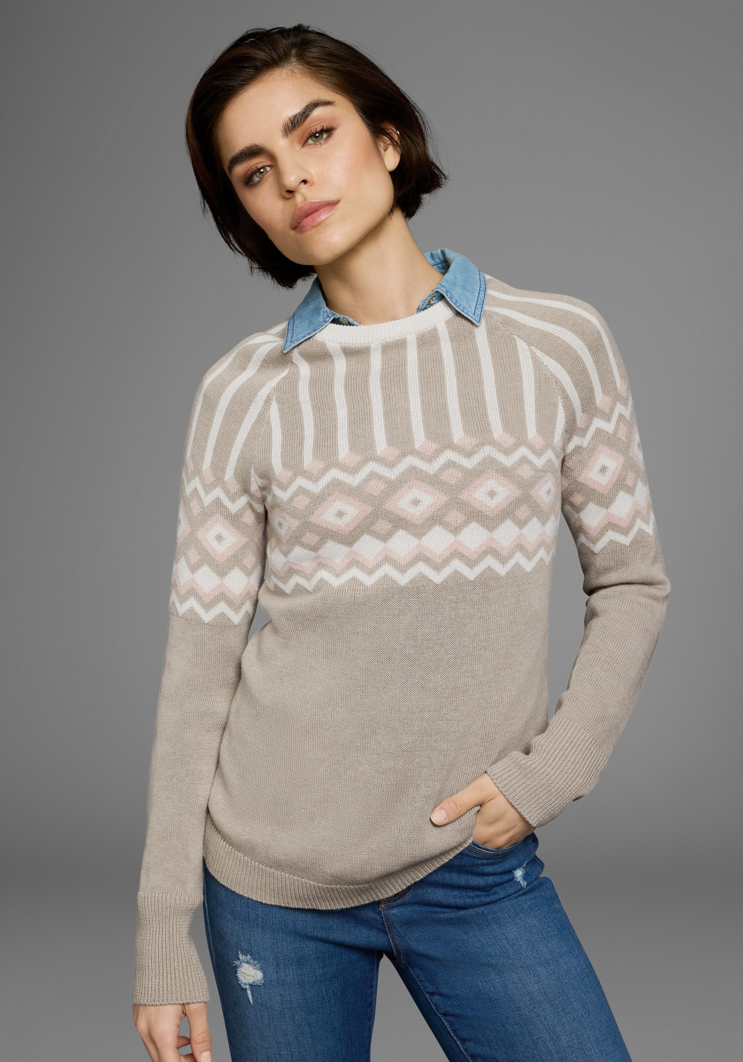 AJC Jacquardpullover mit Norwegermuster in verschiedenen Farbvarianten