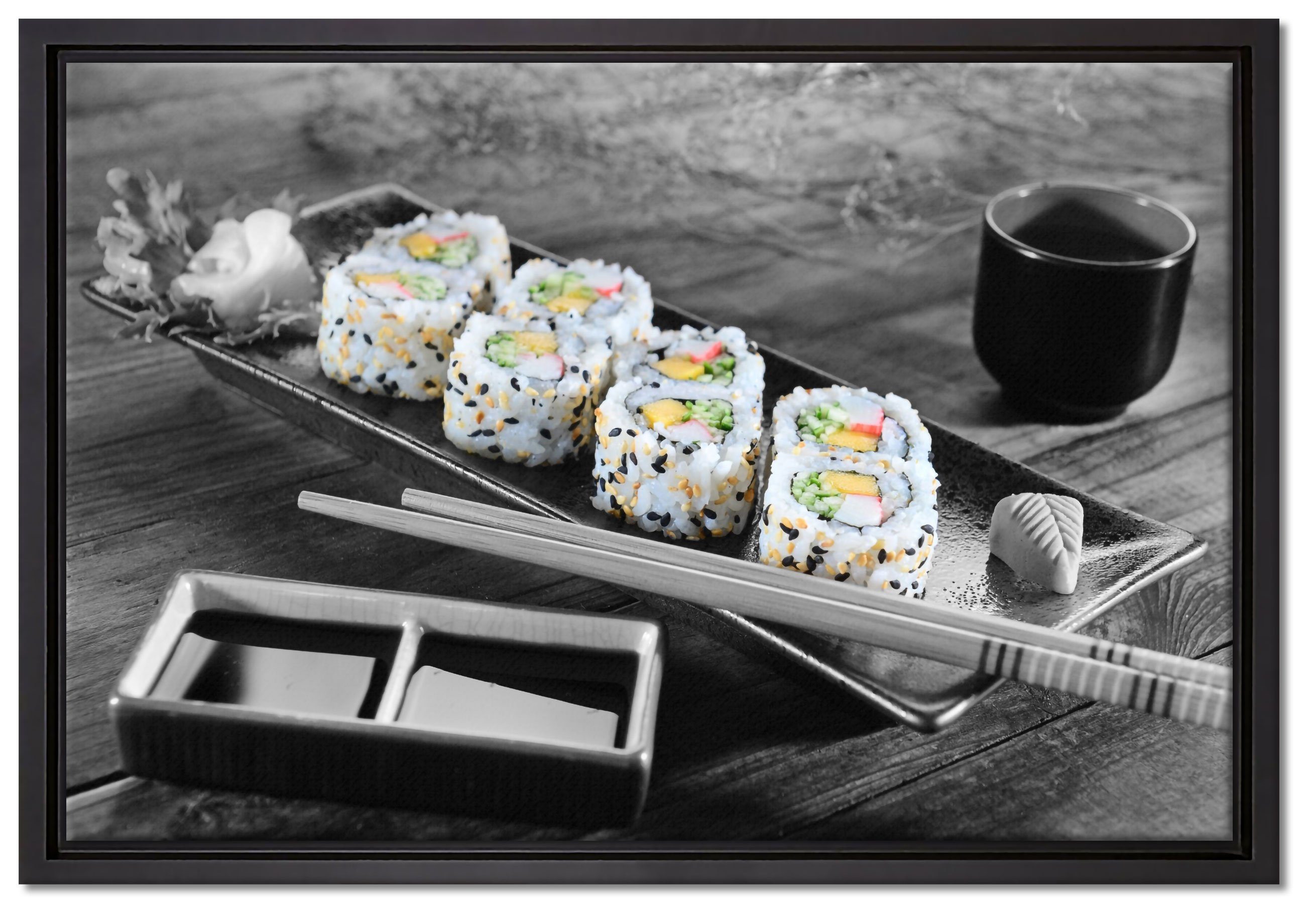 Pixxprint Leinwandbild Inside Out Sushi Rollen, Wanddekoration (1 St), Leinwandbild fertig bespannt, in einem Schattenfugen-Bilderrahmen gefasst, inkl. Zackenaufhänger