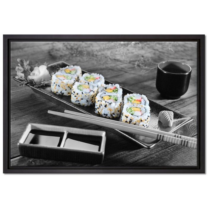 Pixxprint Leinwandbild Inside Out Sushi Rollen Wanddekoration (1 St) Leinwandbild fertig bespannt in einem Schattenfugen-Bilderrahmen gefasst inkl. Zackenaufhänger