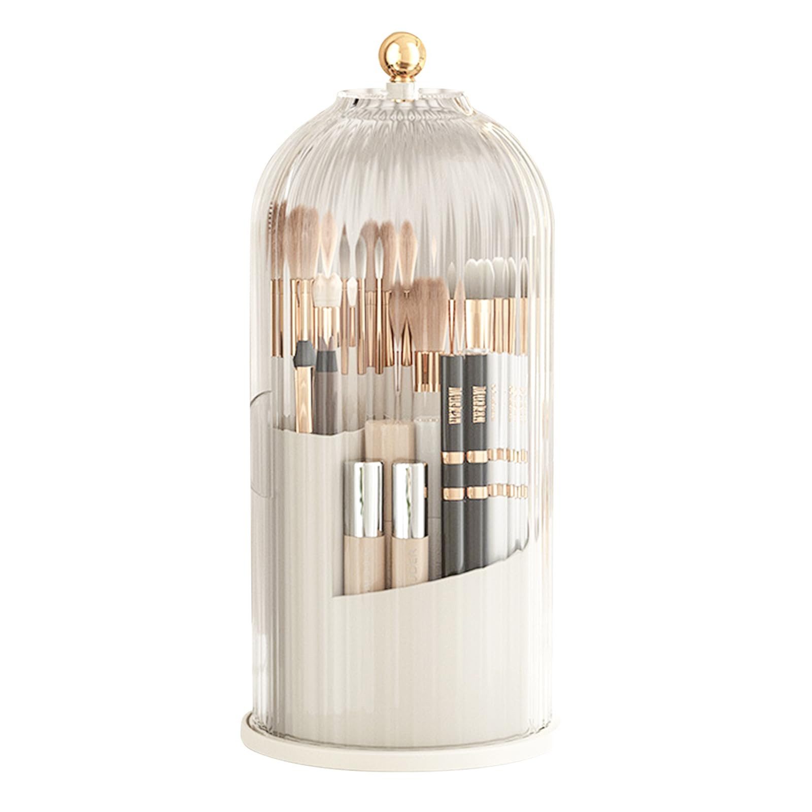 FOUORTUNATE-BEE Make-Up Organizer 360 drehbarer Make-up-Pinselhalter, Organizer, transparent, staubdicht, Make-up-Pinsel-Organizer mit Deckel, für Schminktisch, Badezimmer, Schlafzimmer