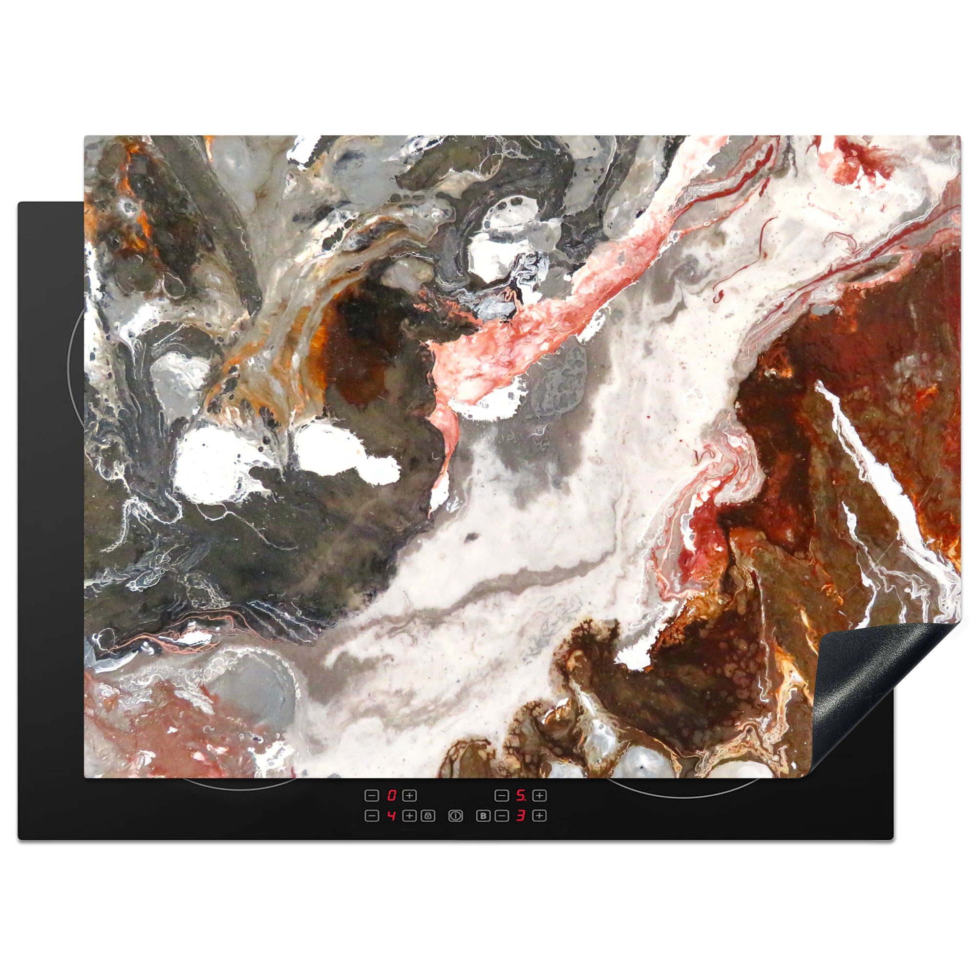 MuchoWow Herdblende-/Abdeckplatte Weiß - Rot - Granit - Stein, Vinyl, (1 tlg), 70x52 cm, Mobile Arbeitsfläche nutzbar, Ceranfeldabdeckung