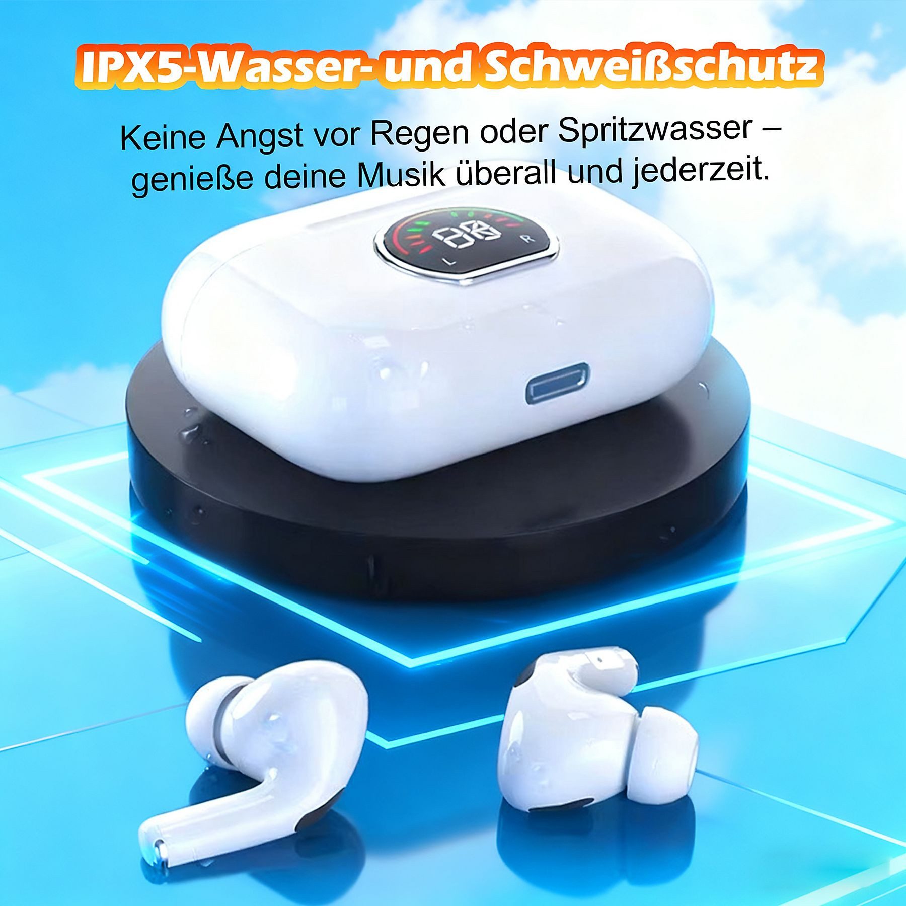 ibettertec Bluetooth-Kopfhörer 5.3, 4 ENC-Mikrofone, 45h Akku, IPX7 In-Ear-Kopfhörer (Touch-Steuerung, für iOS/Android, kabellos)