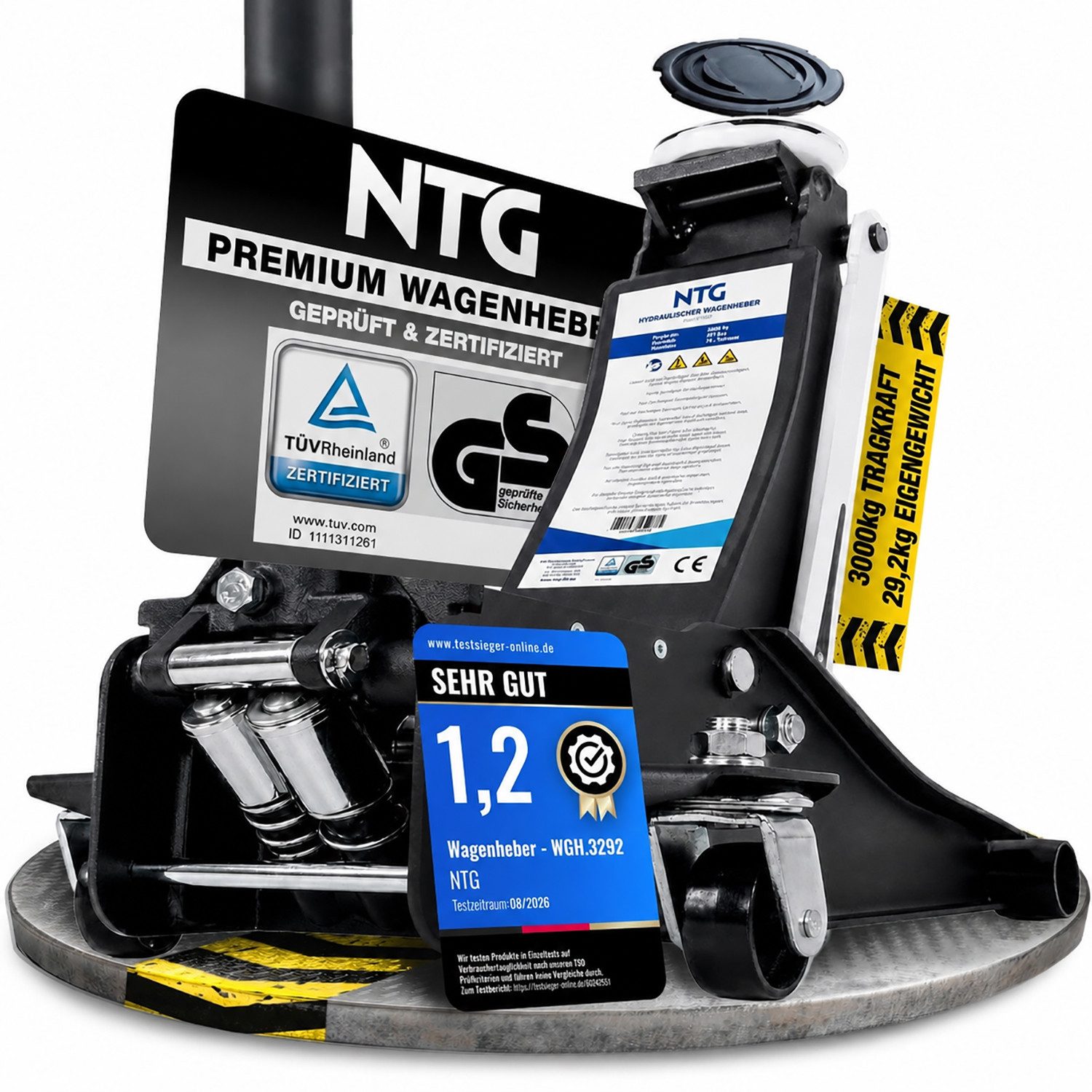 NTG Nutzfahrzeug Technik GmbH Wagenheber 3t Flach 75-505mm Rangierwagenheber TÜV Zertifiziert 29,6 KG, max. Hubhöhe: 50.5 cm, PRO Variante NUR 29,6 KG, 1-tlg., Hydraulisch mit Doppelzylinder, Lowline Wagenheber