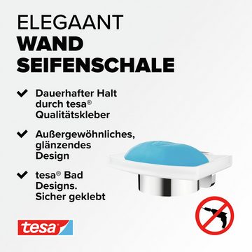 tesa Seifenspender 1 x ELEGAANT Design-Seifenschale, (Komplett-Set, 2-tlg), chrom - silber glänzend - 7,9 cm : 12,4 cm : 11,9 cm