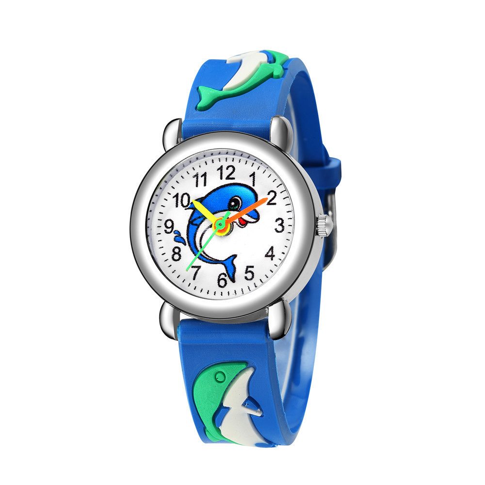 Quarzuhr Kinder Armbanduhr Silikon Uhr Bunte Kinderuhr mit Delfin