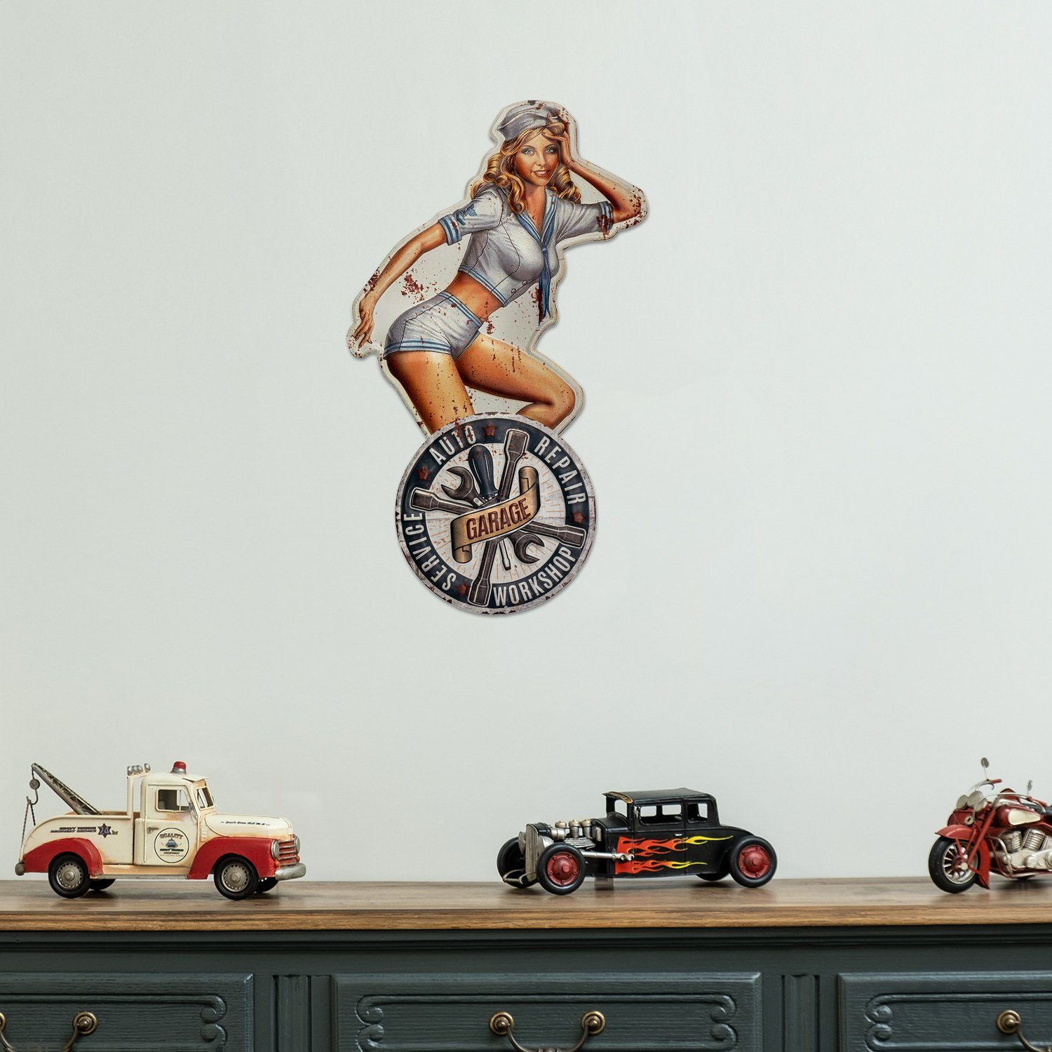 Moritz Metallschild PinUp Girl Marine Frau Garage Auto Repair, Vintage Retr günstig online kaufen