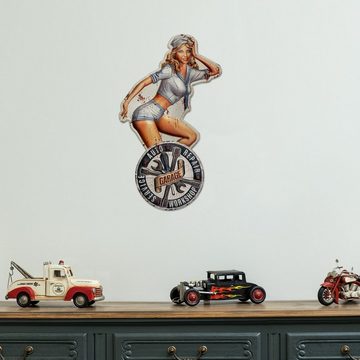Moritz Metallschild PinUp Girl Marine Frau Garage Auto Repair, Blechschild 36 x 60 cm Retro Vintage Wand Schild Küche