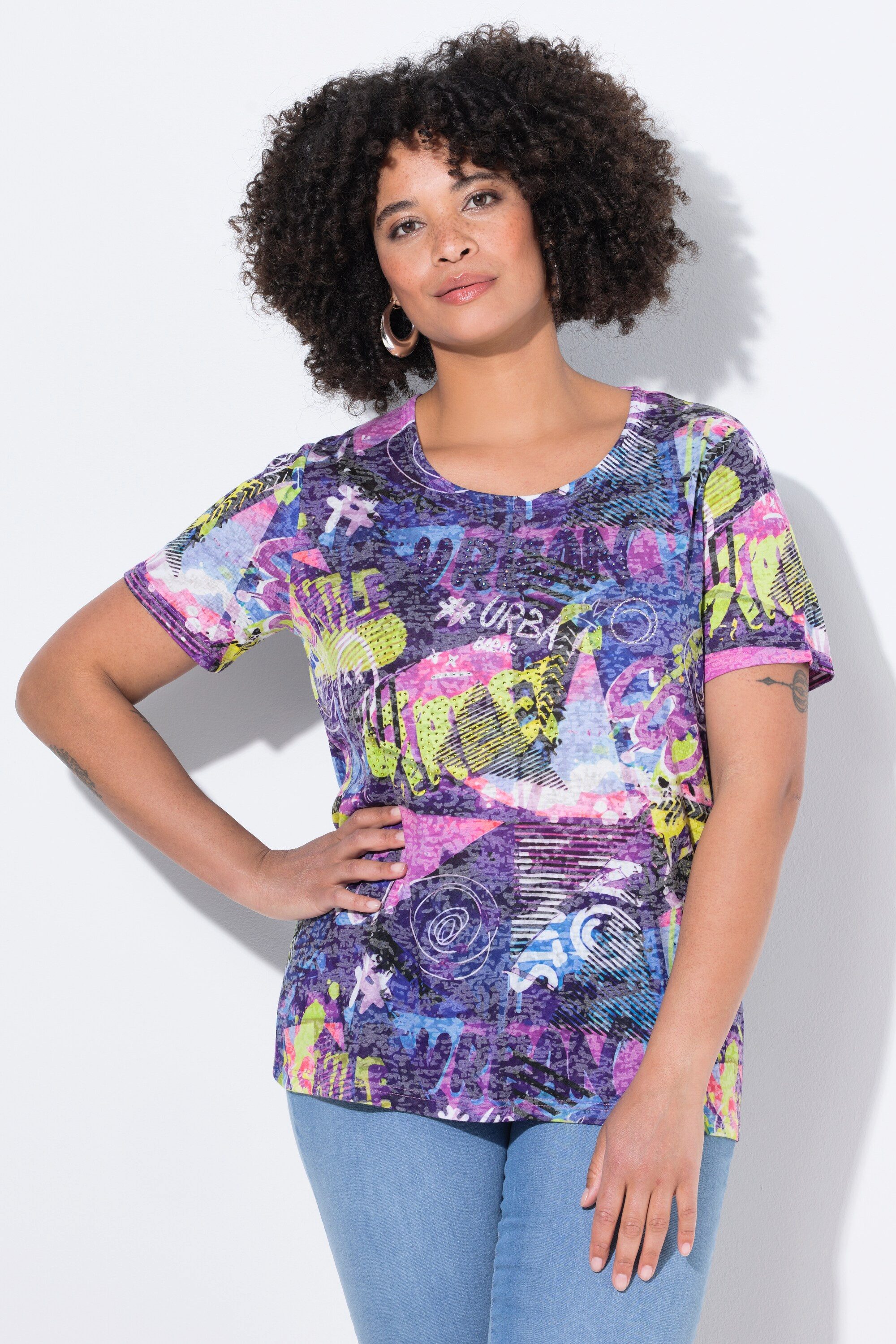 Angel of Style T-Shirt T-Shirt Glitzersteinchen Graffiti-Muster günstig online kaufen