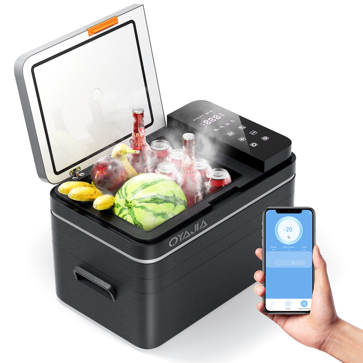 oyajia Elektrische Kühlbox Kompressor Kühlbox 31 Liter mit APP-Steuerung, 12/24V und 110-240 V, Mini Kühlschrank kalt & warm - Kompressorkühlbox Steckdose