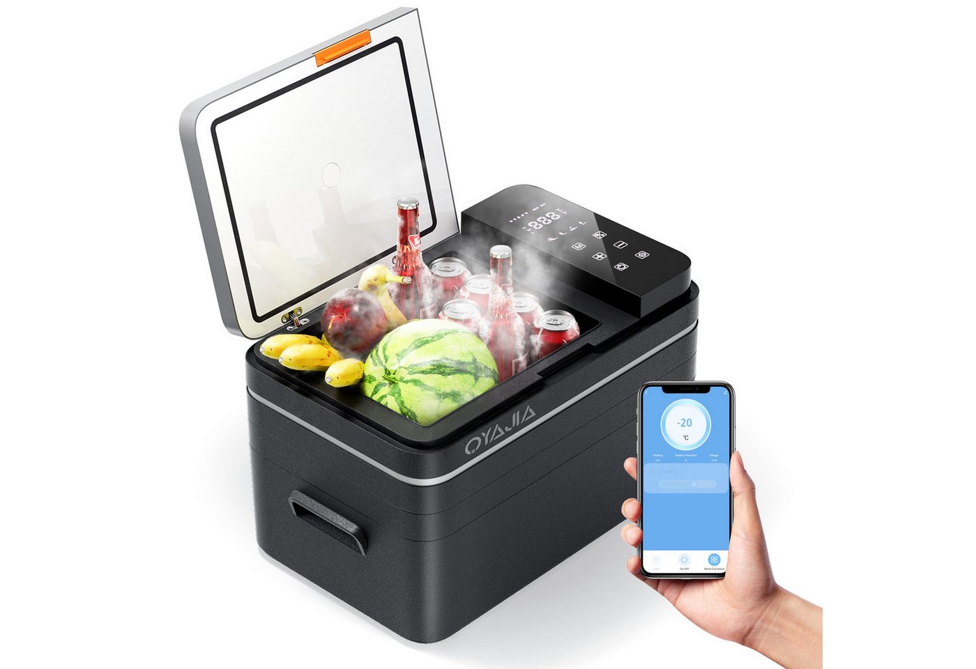 oyajia Elektrische Kühlbox Kompressor Gefriertruhe mobiler Kühlschrank, Kühltruhe, Gefrierbox, 31 l, Mit APP Steuerung, 12/24 V und 100-240 V, -20°C bis 20°C, kalt & warm