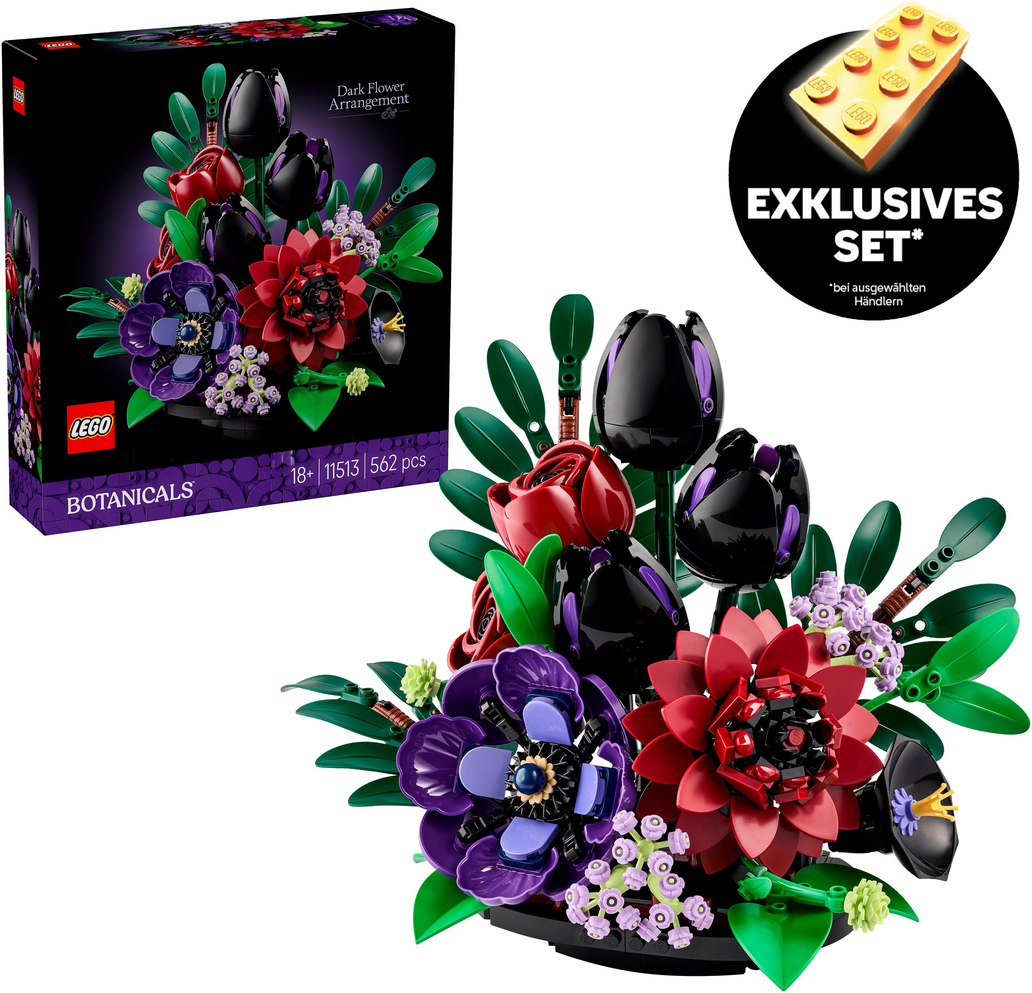LEGO® Dunkles Blumengesteck (11513), LEGO Botanicals Konstruktionsspielsteine, (562 St), Made in Europe