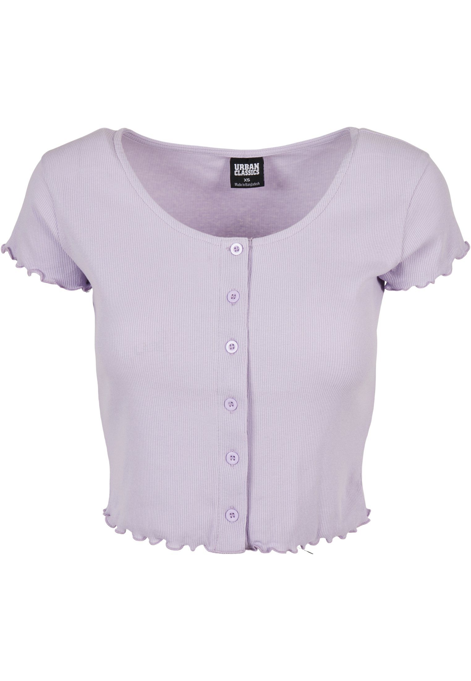URBAN CLASSICS Shirtjacke Damen Cropped Up Button Ladies Rib Tee (1-tlg) lilac