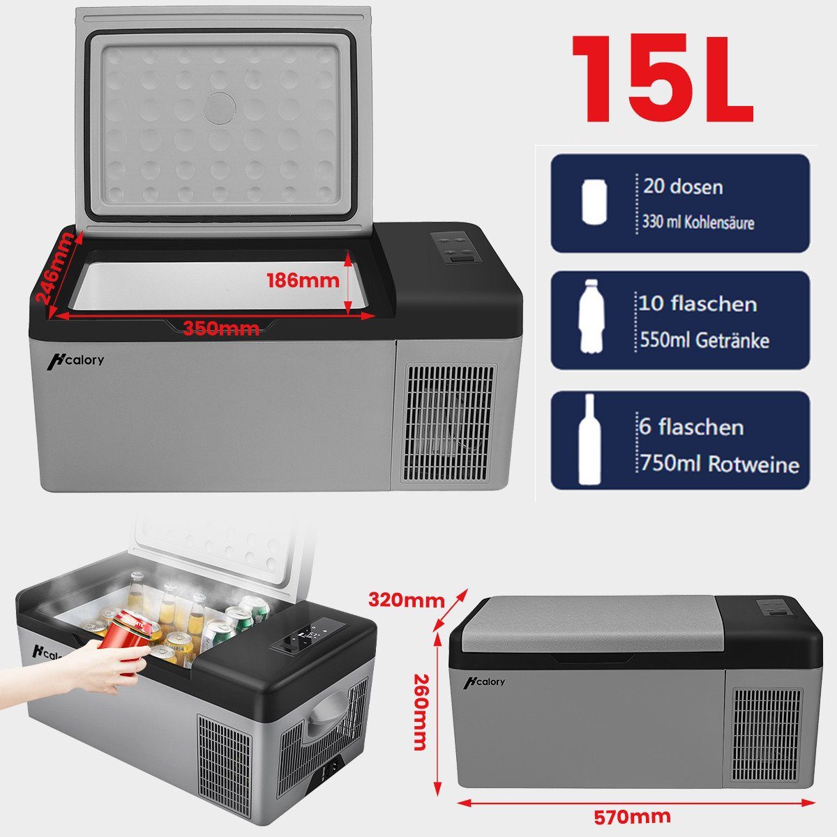 Hcalory Outdoor-Flaschenkühler, 45L 50W Kühlschrank, Kompressor mit Rädern  für Auto, Hause, Camping