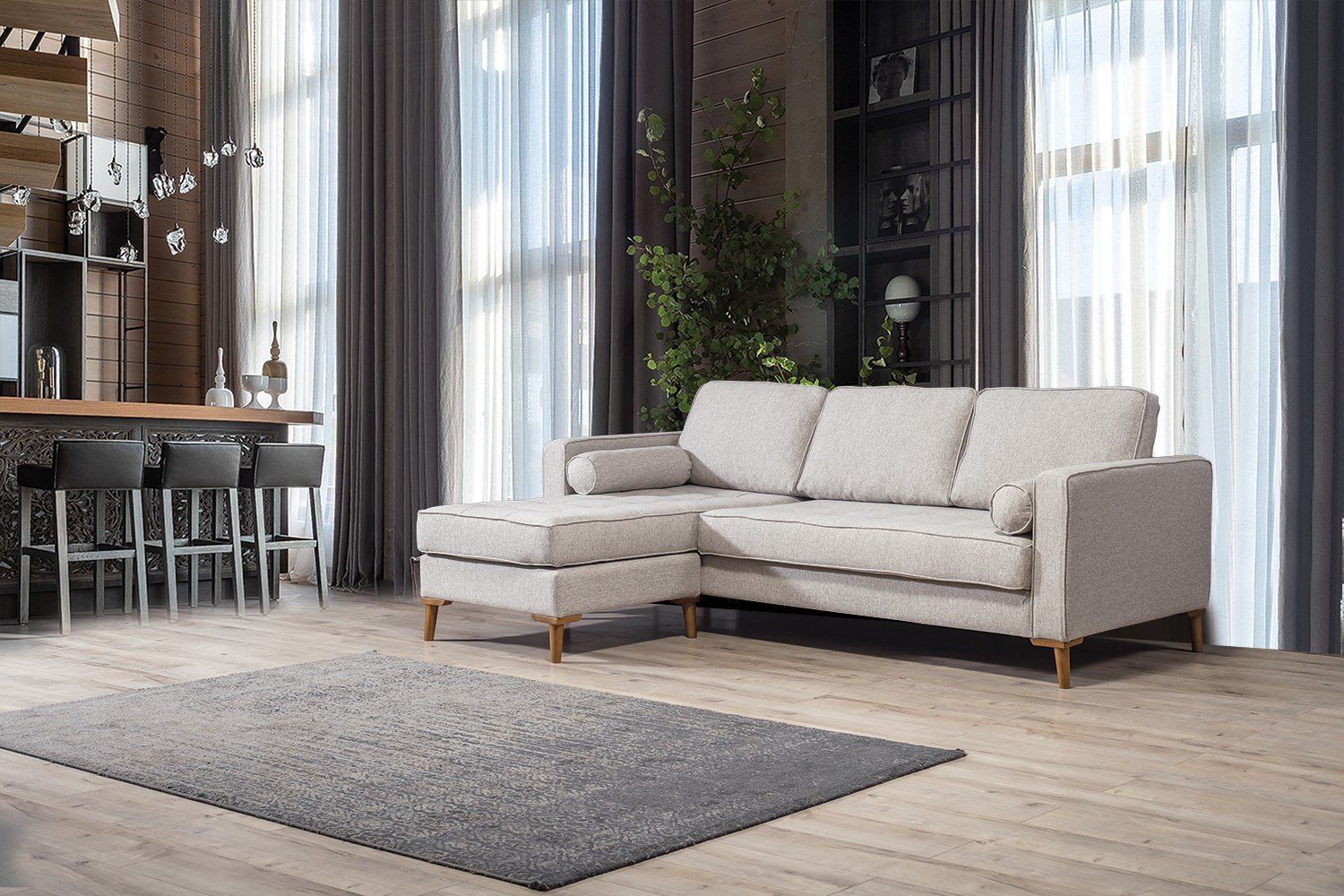 Mikrofaserstoff Pflegeleichter Villa 1, Simply, Möbel Made Quality in Turkey- Beige Ecksofa