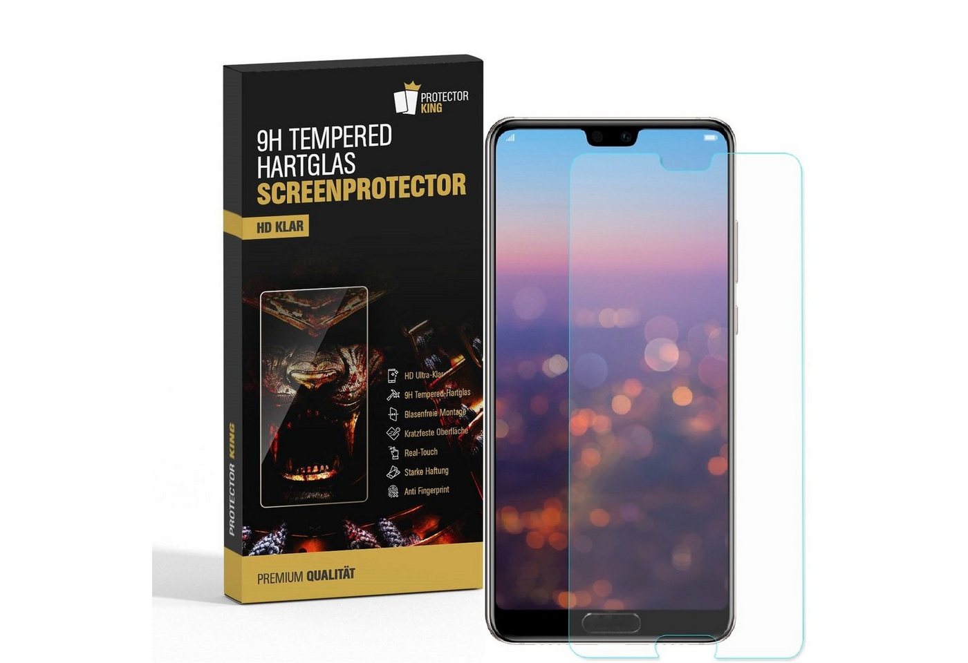 Protectorking Schutzfolie 1x 9H Panzerglas für Huawei P20 Displayschutz Schutzglas Hartglas, (1-Stück), Displayschutzglas, Schutzglas Echtglas Tempered 9H Härte HD-KLAR