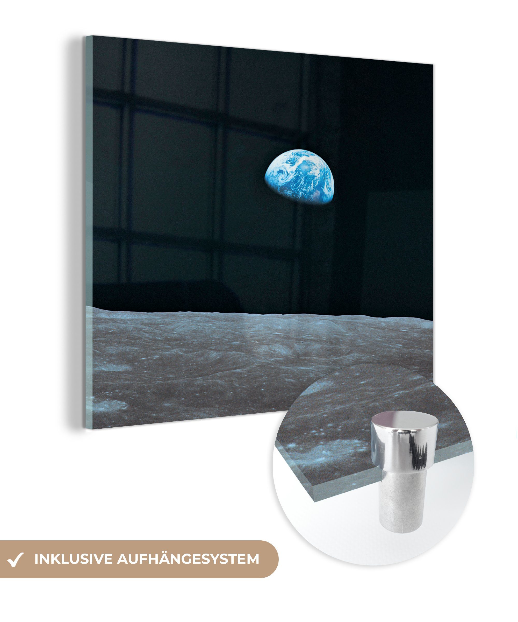 MuchoWow Acrylglasbild Die Erde (1 Wandbild vom Glasbilder Bilder Wanddekoration aus, - St), auf - Mond Glas Foto Glas auf 