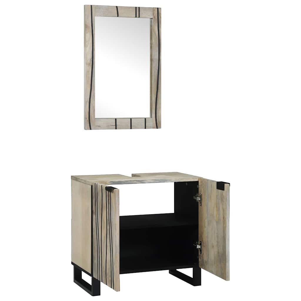 vidaXL Badezimmer-Set Badezimmerschrank-Set 2 Stk. Weiß Massivholz, (2-St)