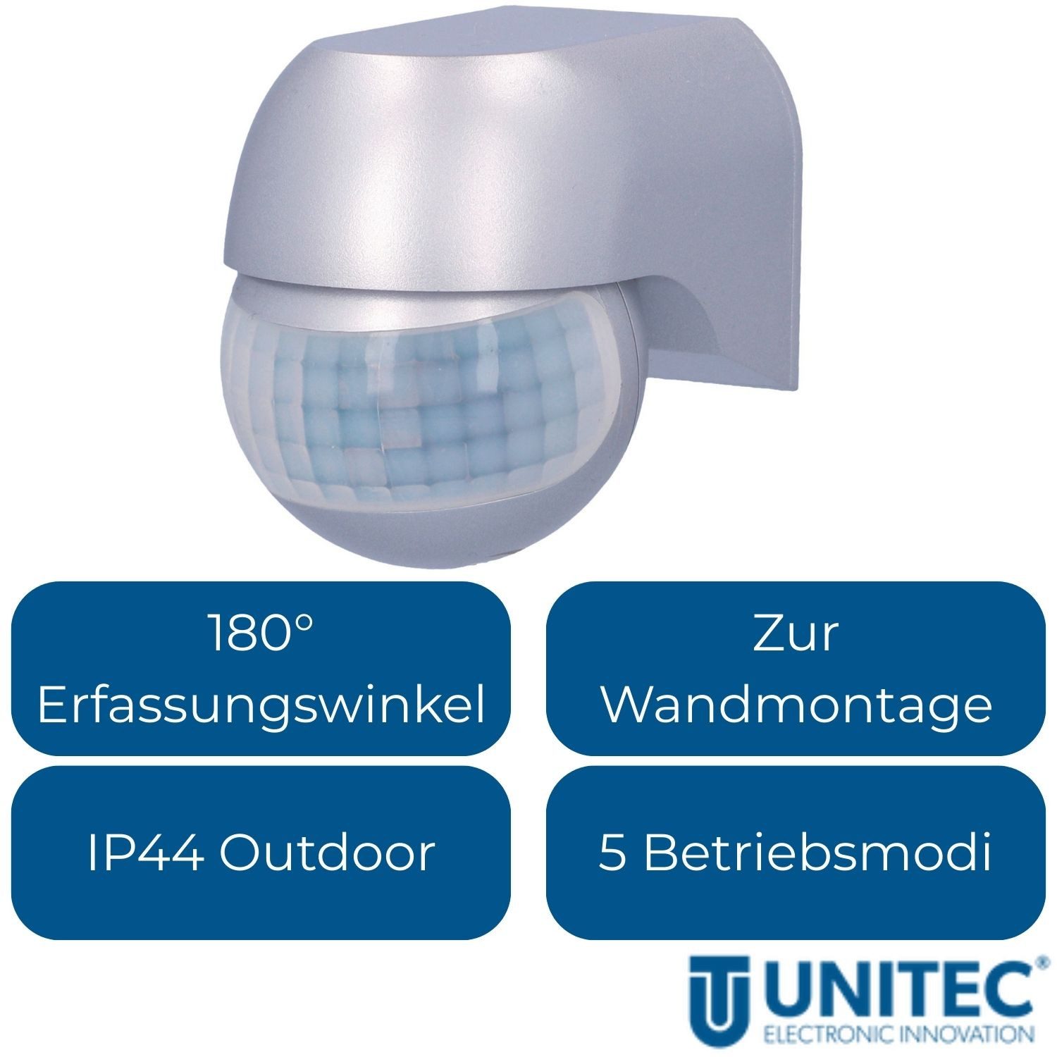 UNITEC Bewegungsmelder Infrarot Aufputz Bewegungsmelder 180° IP44 Silber, (Set, 1-St), Drehbar Neigbar 12m Wand Sensor Außen Outdoor Melder Wandmontage