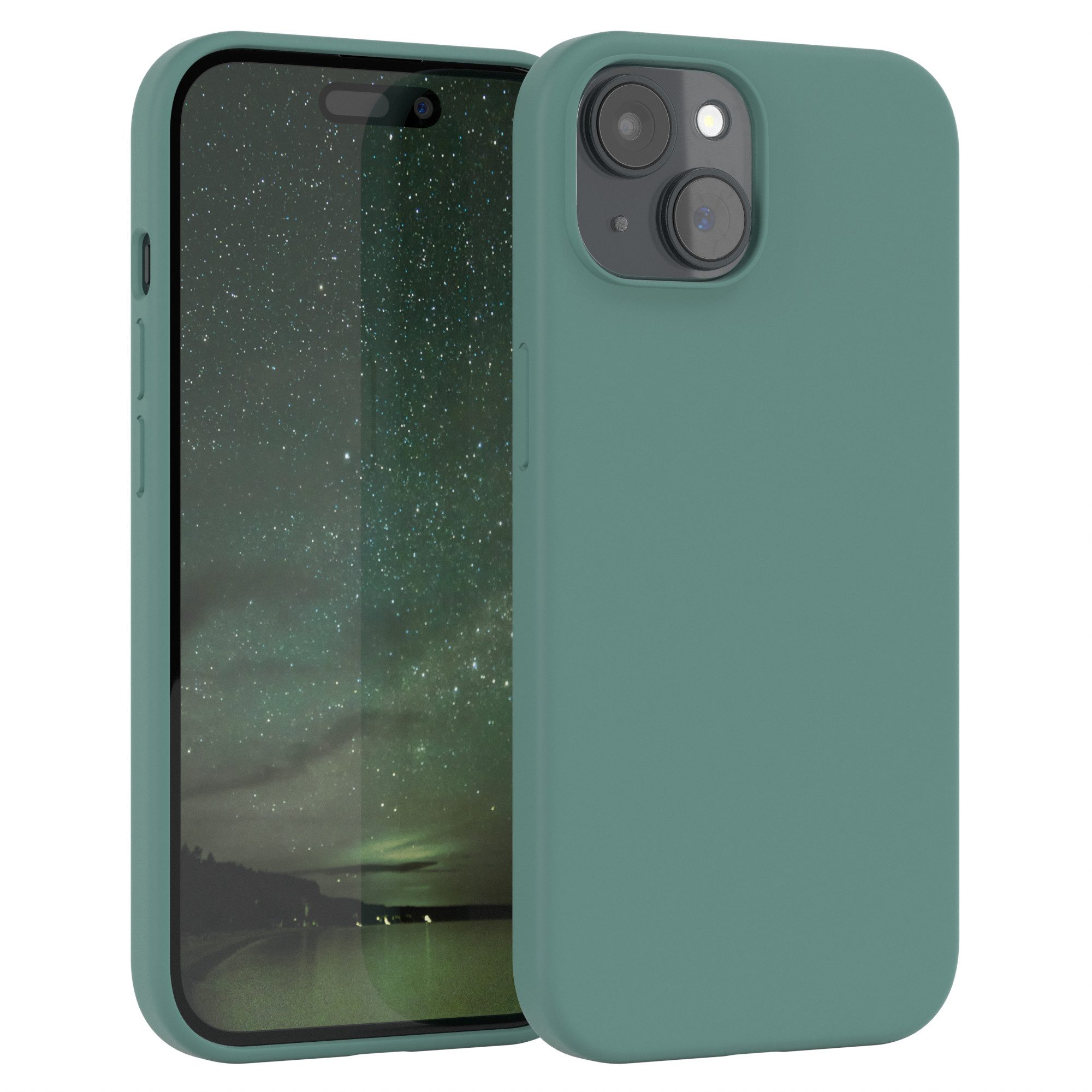 EAZY CASE Handyhülle Premium Silikon Case für Apple iPhone 15 6,1 Zoll, Schutzhülle mit Kameraschutz Back Cover Bumper Case Case Dunkelgrün