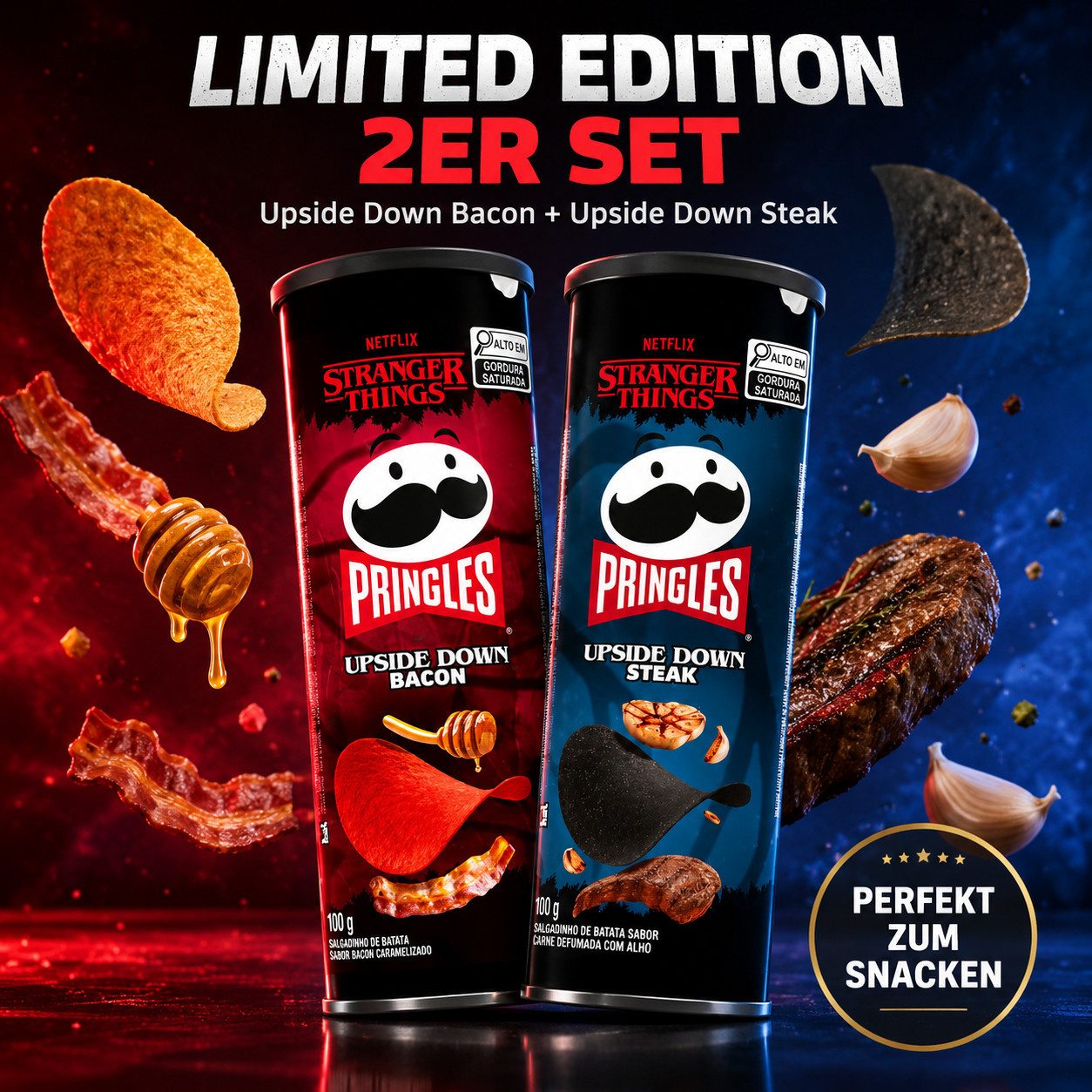 Pringles Süßigkeit Pringles Upside Down Chips 2er-Set Bacon & Steak je 100 g