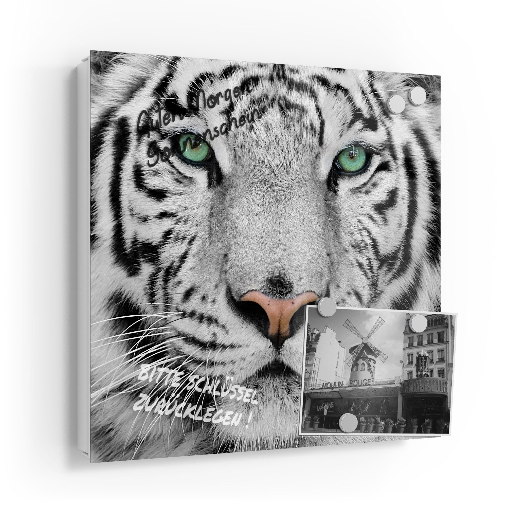 DEQORI Schlüsselkasten 'Blick des Tigers', Glas Schlüsselbox modern magnetisch beschreibbar