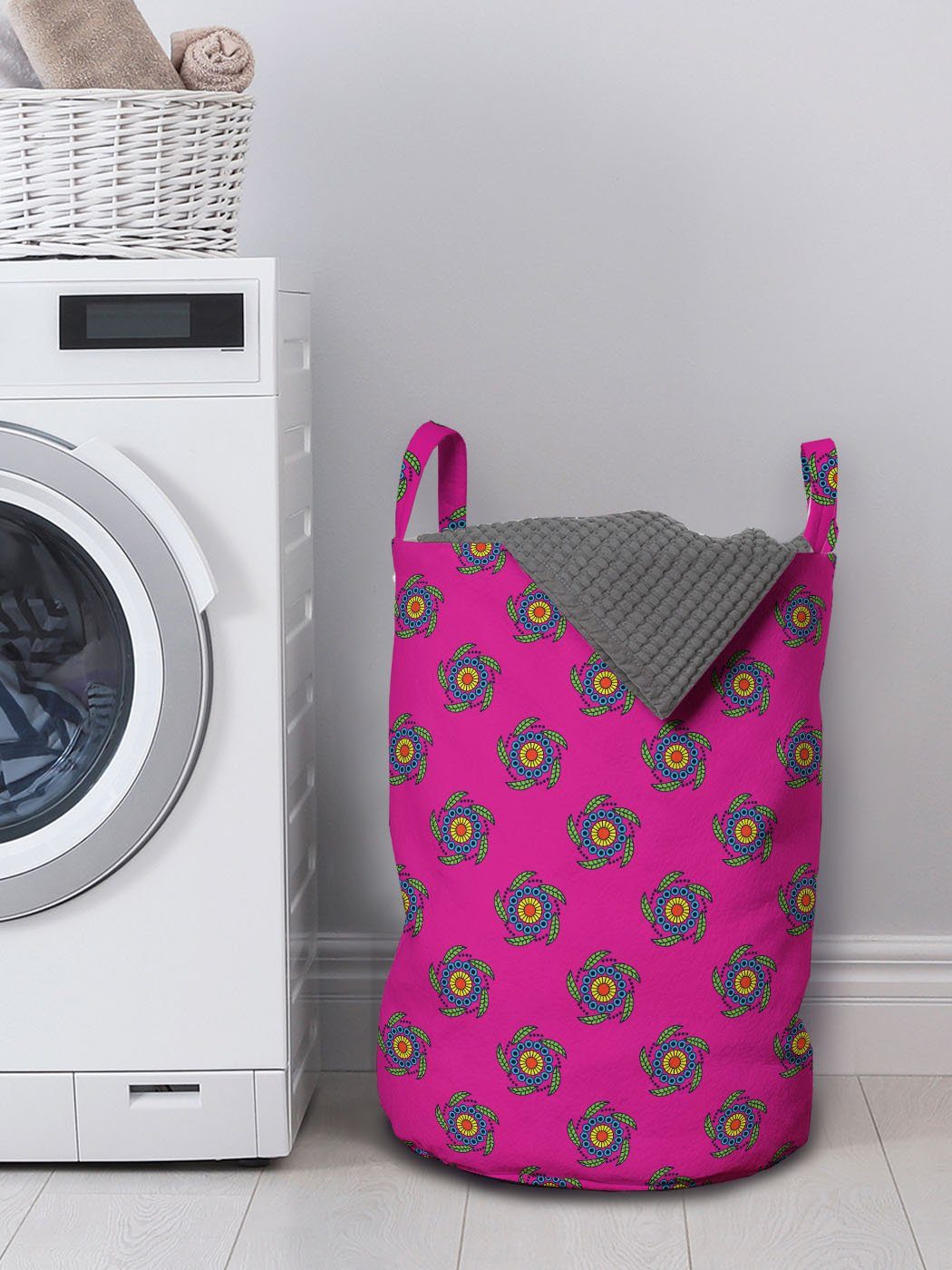 Griffen Hot Wäschekorb Abakuhaus Waschsalons, Kordelzugverschluss Blumen Windmühle für Wäschesäckchen Scheinen mit Pink