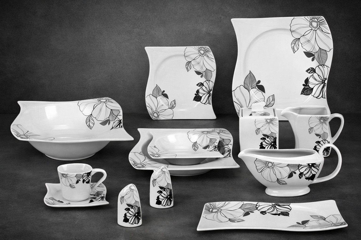 Tullip Kombiservice (43-tlg), 6 Personen, Komple Geschirr-Set für Tafel & Kaffee – Designed in Germany