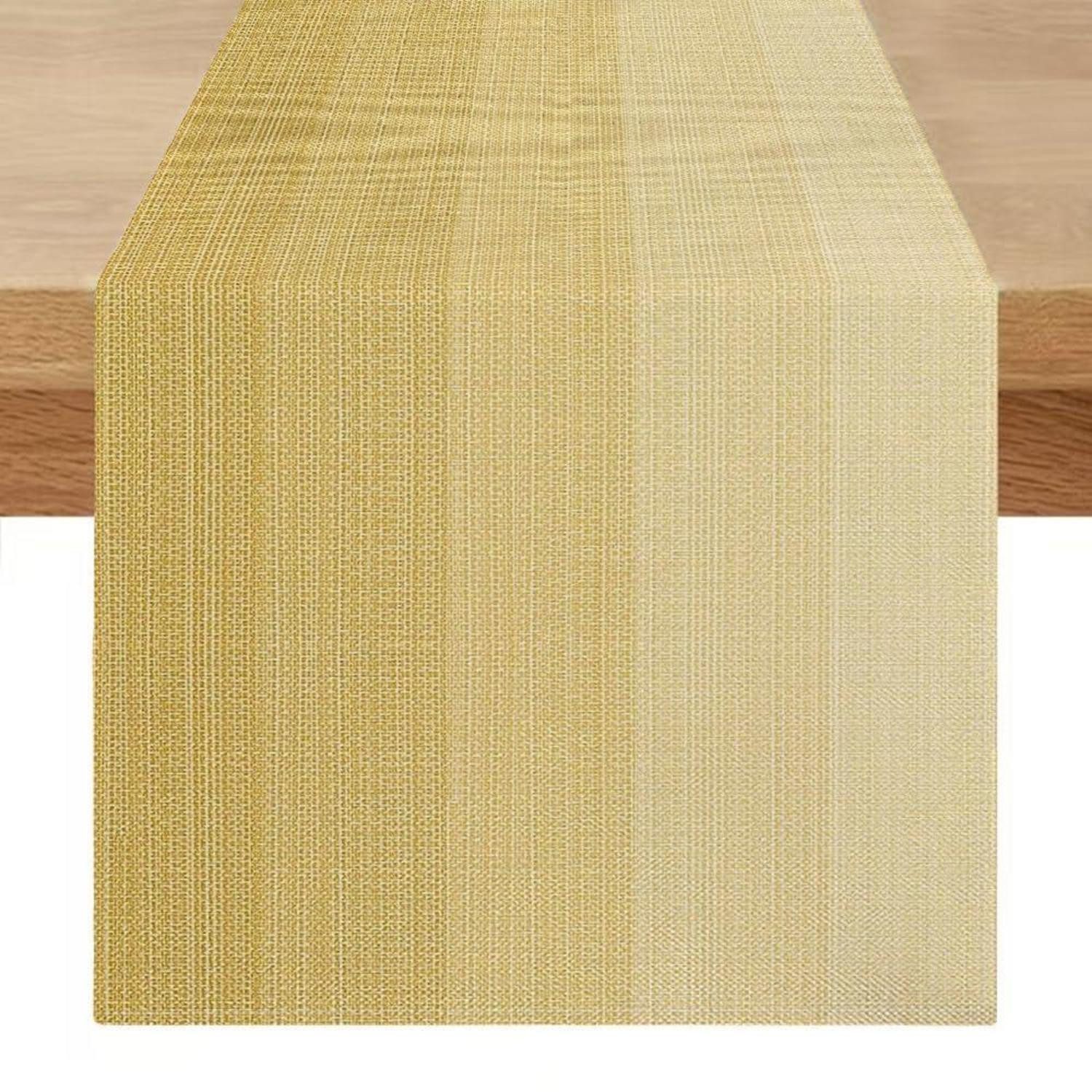LuxusKollektion Tischläufer Tischläufer Senfgelb 140x40 cm Streifen Leinenoptik (1-tlg)