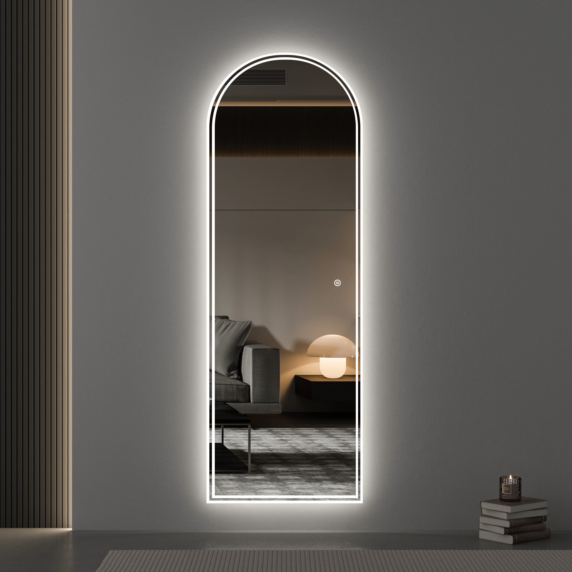 WDWRITTI Spiegel LED für Wohnzimmer Schlafzimmer Flur Garderobe Hotel Friseurladen (Ganzkörperspiegel mit Beleuchtung, 150x50, 140x40), 3Lichtfarben, Dimmbar, Speicherfunktion