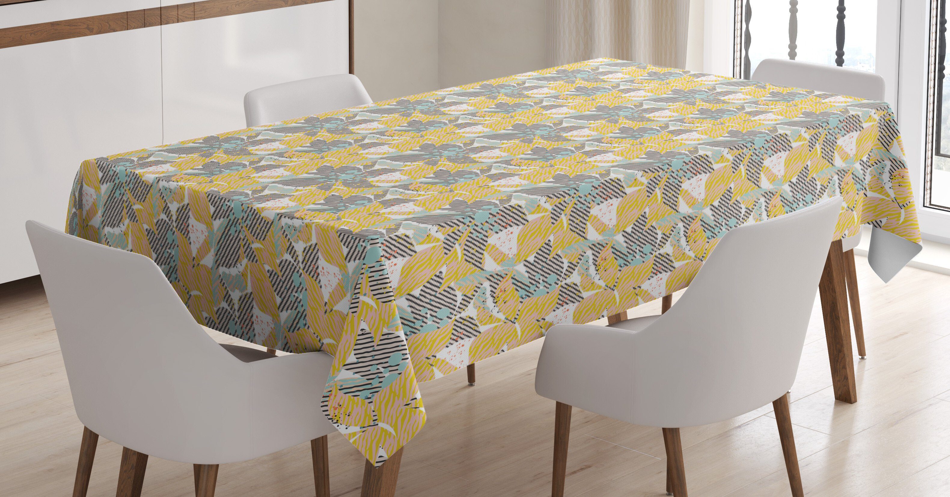 Abakuhaus Tischdecke Farbfest Waschbar Für den Außen Bereich geeignet Klare Farben, Senf Abstrakte Blumen Spritzer | Tischdecken