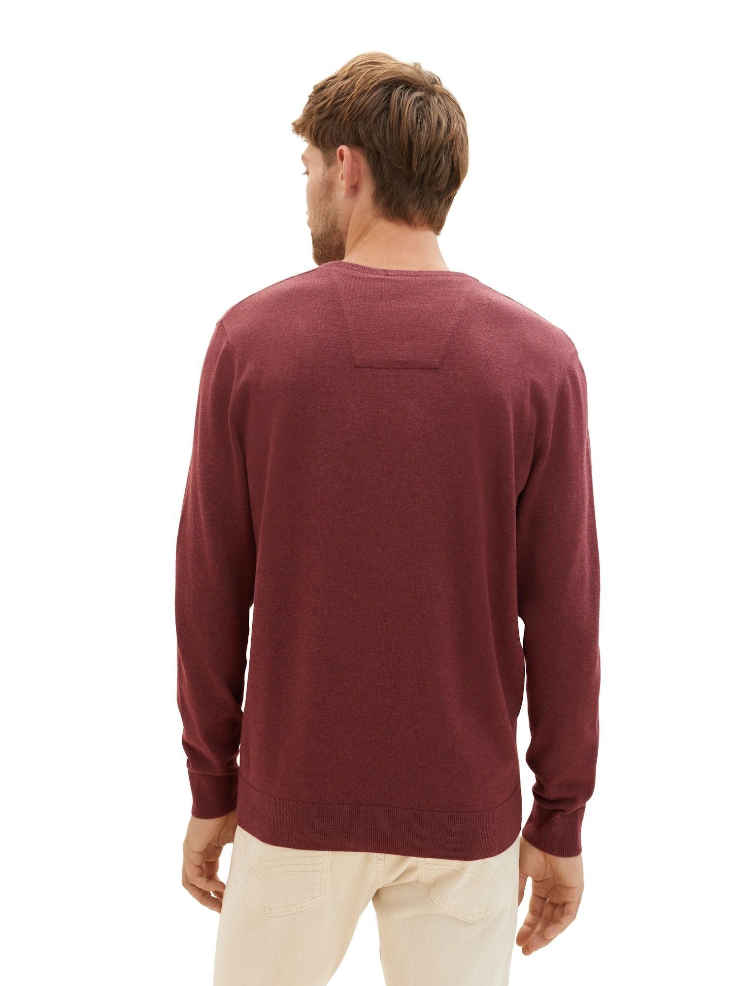 dunkelrot (1-tlg) Sweatshirt Rippbündchen TAILOR TOM meliert Pullover mit Sweatshirt