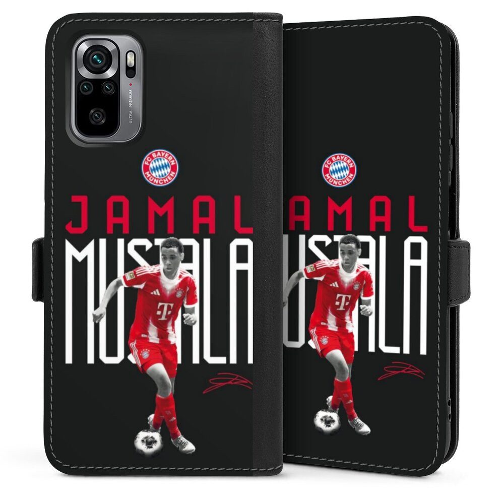 DeinDesign Handyhülle FC Bayern München Jamal Musiala Offizielles Lizenzprodukt, Xiaomi Redmi Note 10 4G Hülle Handy Flip Case Wallet Cover