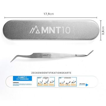 MNT10 Pinzette Zeckenzange Edelstahl 2in1 I für Menschen & Hunde, Splitterpinzette, Zeckenpinzette + Zeckenhaken für Menschen