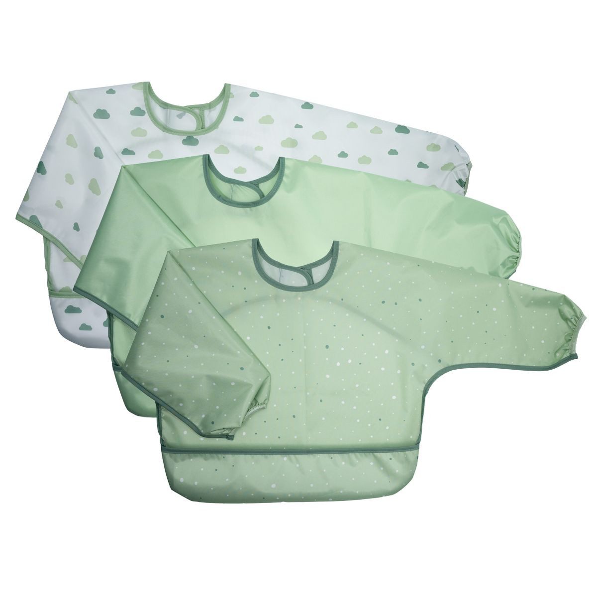 MiaMia Lätzchen Grün, Baby Ärmellätzchen 3er Pack mit Auffangschale & Klettverschluss