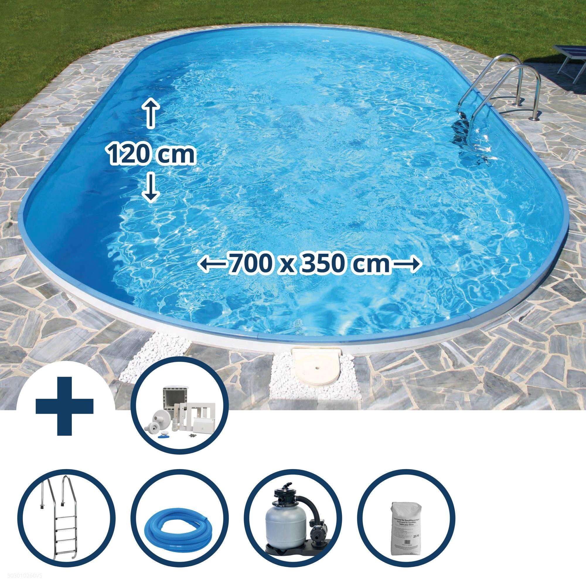 SUMMER FUN Ovalpool Stahlwandpool Set (6-teilig) oval tief Florenz 70 (Komplett-Set, 1-tlg), verzinkte Stahlwand