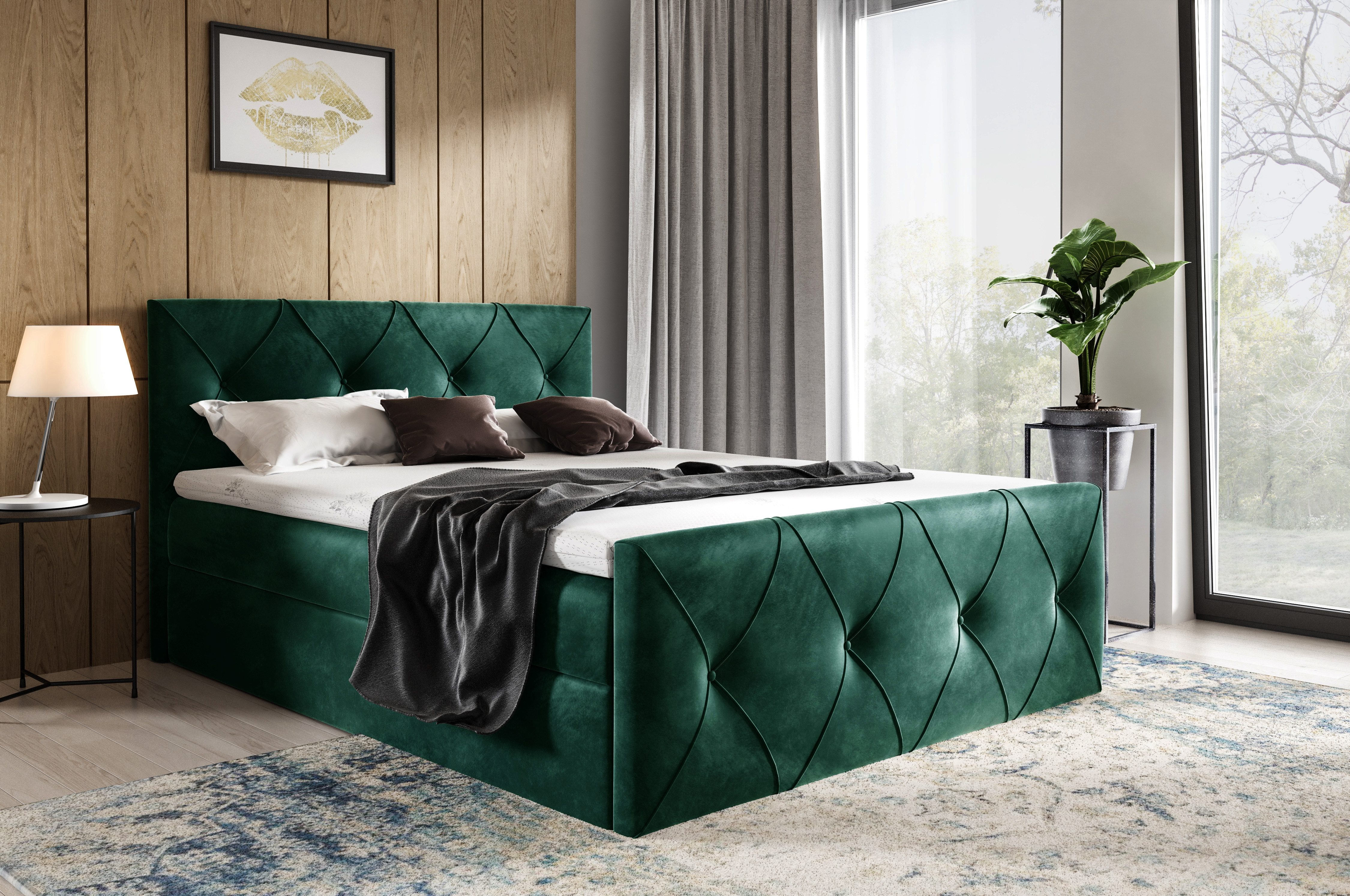 MF Design Boxspringbett Boxspringbett CRYSTAL LUX mit Bettkasten und Federautomatik, Vorhanden