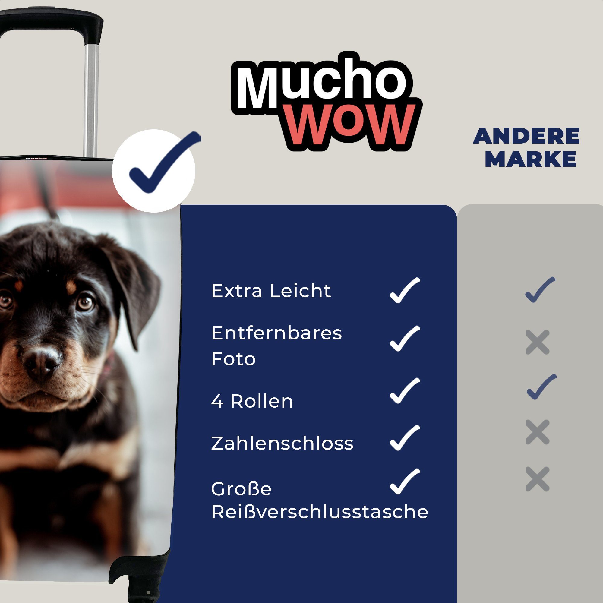 Trolley, Reisetasche - mit für 4 Handgepäckkoffer MuchoWow Reisekoffer - Ferien, Hund Kamera, rollen, Rollen, Handgepäck Jung