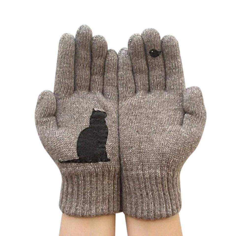 Blusmart Strickhandschuhe Katzenhandschuhe Für Damen, Wollhandschuhe, Herbst Und Winter, Für khaki